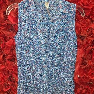 Cherokee Blue Sleeveless Button Down Shirt with Notched Collar See Thru Size 7/8